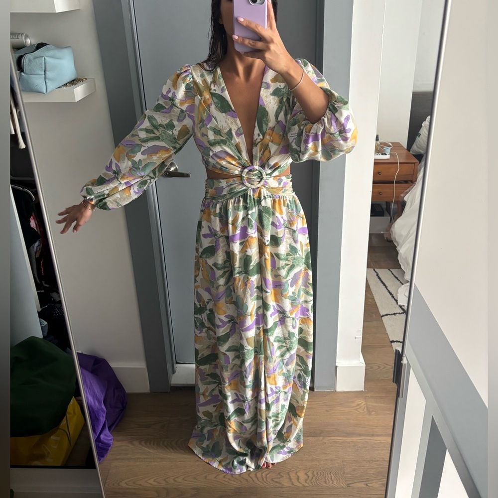 Green and Purple Sundress with Cut Outs and Bishop Sleeves